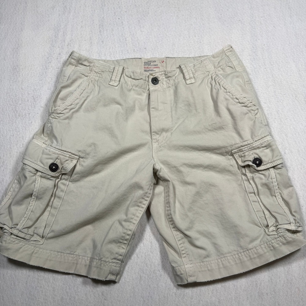 American Eagle Mens Khaki Tan Cotton Twill Cargo Shorts Size 36 Utility Casual